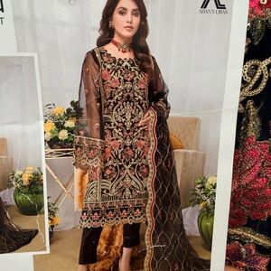 Embroidered Black Floral Pakistani Suit with Sheer Sleeves